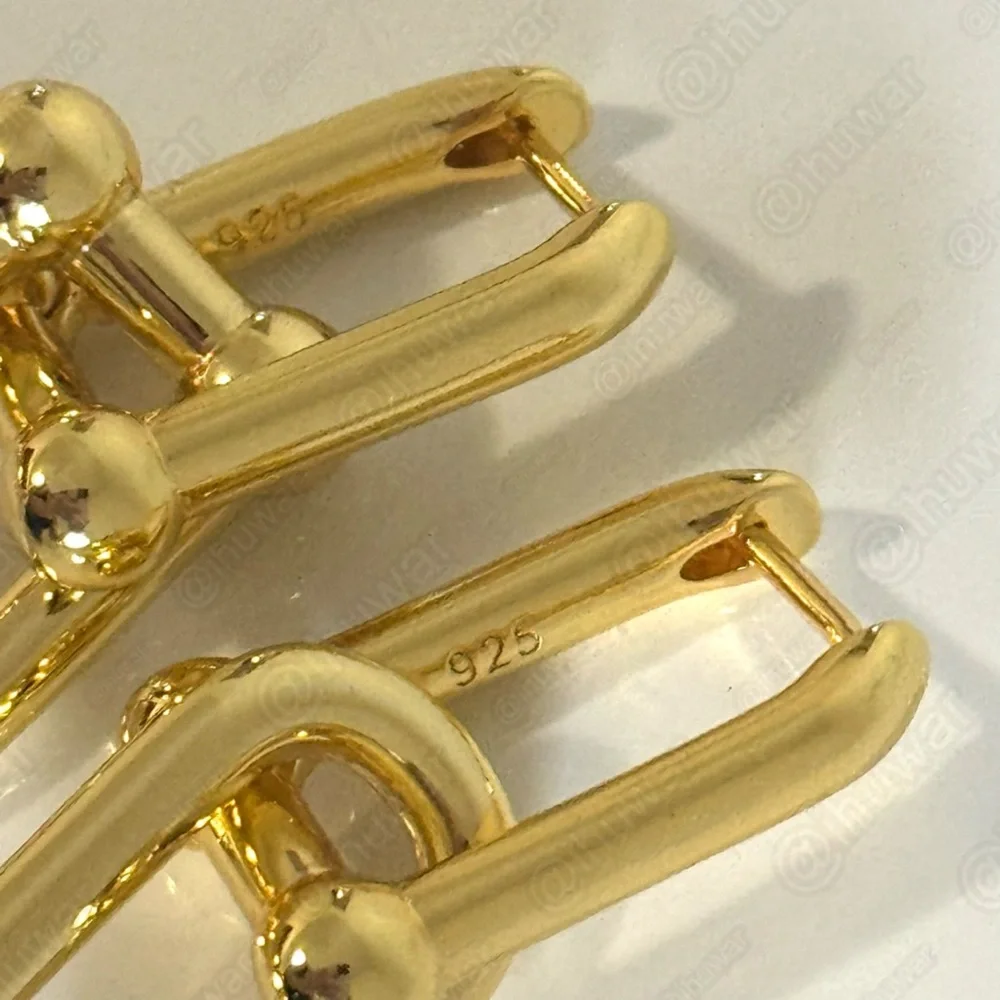 925 Sterling Gold U Link 14K Gold Plated Hardware Chunky Earrings - Picture 5 of 9